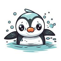 linda pingüino nadando en el mar. vector dibujos animados ilustración.