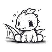 Cute little dinosaur sitting on the ground. Vector illustration isolated on white background.