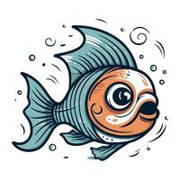 Cute cartoon fish. Vector illustration. Isolated on white background.