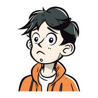 Cartoon illustration of a boy in an orange jacket looking confused. vector