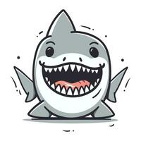 tiburón vector ilustración. linda dibujos animados tiburón personaje con dientes.