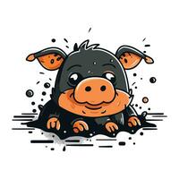 Cute cartoon black pig. Vector illustration isolated on white background.