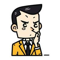 Illustration of a man in suit thinking about something on white background vector