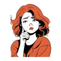 Portrait of a beautiful young woman with red hair. Vector illustration.