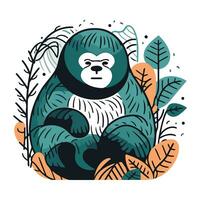 Gorilla in the jungle. Vector illustration in doodle style.