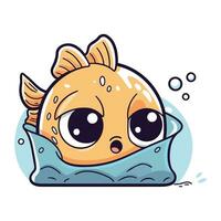 Cute cartoon puffer fish with eyes and mouth. Vector illustration.