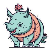 Cartoon rhinoceros with rose flower. Vector illustration.