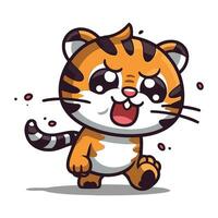 Cute tiger cartoon character vector illustration. Cute little tiger.