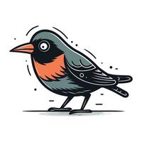 Bullfinch bird. Hand drawn vector illustration in cartoon style.