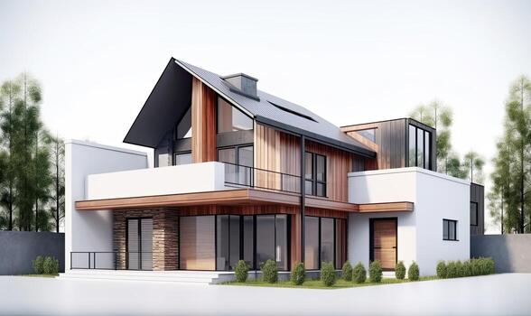 Stylish and sleek modern house against white backdrop Creating using generative AI tools photo
