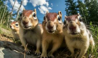 Nutty selfie Squirrel captures a close-up, highlighting its curious and playful nature. Creating using generative AI tools photo