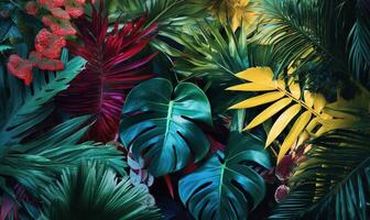 jungle wall decoration with tropical plants photo