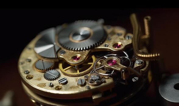 Vintage watch gears expertly serviced and repaired to perfection Creating using generative AI tools photo