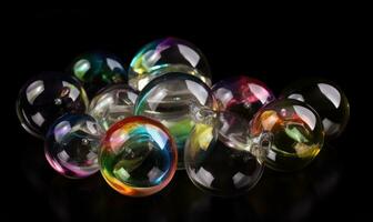 Many colorful and transparent soap bubbles Creating using generative AI tools photo