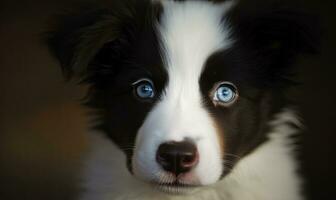 juguetón frontera collie perrito encanta con sus fascinante de ojos azules mirada. creando utilizando generativo ai herramientas foto