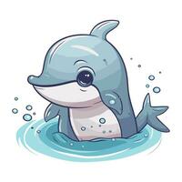 Vector illustration of a cute cartoon killer whale swimming in the sea.