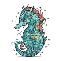 Hippocampus sea horse. Hand drawn doodle vector illustration.