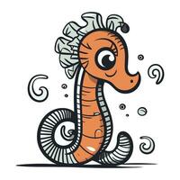 Cartoon seahorse. Vector illustration isolated on white background.