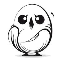 Cute owl on white background. Black and white vector illustration.