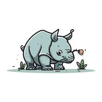 Cartoon rhinoceros. Vector illustration on white background.