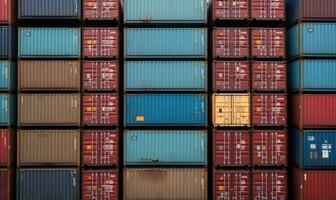 Rows of containers on freight yard waiting for transport. Creating using generative AI tools photo