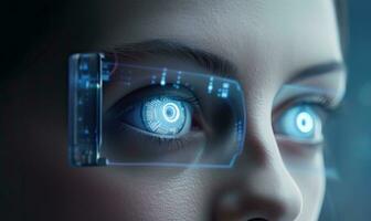 Eye with digital pattern. Scanning for personality identification. Creating using generative AI tools photo