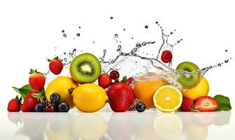Fresh fruits and water splash for a healthy snack Creating using generative AI tools photo