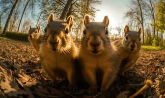 Nature's model Squirrel poses for a selfie, flaunting its furry coat and lively demeanor. Creating using generative AI tools photo