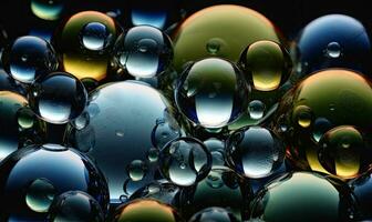 Many colorful and transparent soap bubbles Creating using generative AI tools photo