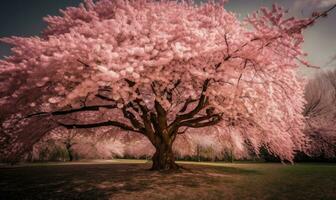 The cherry blossom sakura tree in springtime was a symbol of renewal and rebirth. Creating using generative AI tools photo