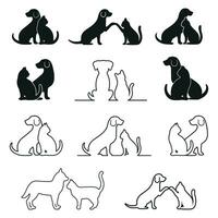 Illustration set of silhouettes of a dog and a cat vector