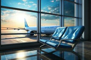 waiting room at the airport with the large window AI Generated photo