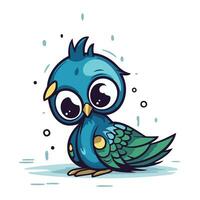 Cute cartoon blue bird isolated on white background. Vector illustration.