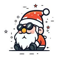 Cute Santa Claus with binoculars. Vector illustration in flat style.