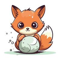 Cute cartoon fox with ball. Vector illustration on white background.