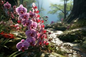 orchids in forest nature landscape AI Generated photo