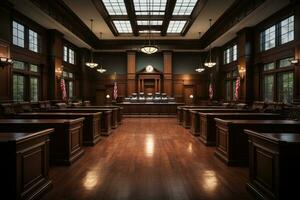 vacío sala de justicia el juez Corte habitación profesional publicidad fotografía ai generativo foto