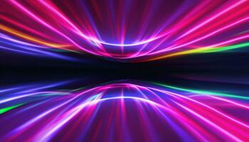 Abstract futuristic background with pink blue neon lines glowing in ultraviolet light, and bokeh lights. AI Generative photo