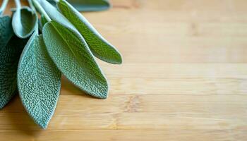 Sage leaf medicine herbal ingredient. Health aromatherapy herb. AI Generative photo