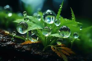 realistic forest macro close up of rain drop AI Generated photo