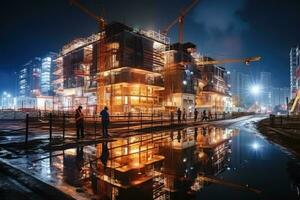 construction site situation during working time night view professional photography AI Generated photo