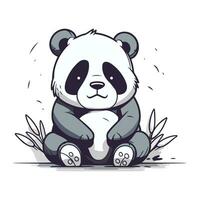 Cute panda sitting on the grass. Vector cartoon illustration.