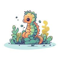 Cute cartoon seahorse. Vector illustration of sea animal.