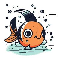 linda dibujos animados pescado personaje. vector ilustración en garabatear estilo.