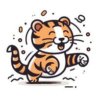 Cute cartoon tiger. Vector illustration. Isolated on white background.