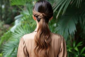 women braid hair do look from back professional advertising photography AI Generative photo