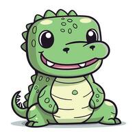 Cute green crocodile character isolated on white background. Vector illustration.