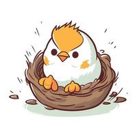 Cute little chick in the nest. Vector illustration isolated on white background.