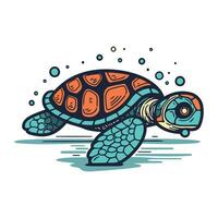 mar tortuga. mano dibujado vector ilustración aislado en un blanco antecedentes.