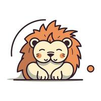 Cute little lion cartoon character vector illustration. Cute animal doodle.